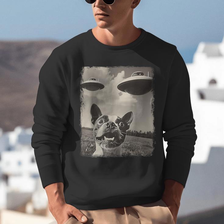 Boston Terrier Dog UFO Alien Extraterrestrial Selfie Unisex Sweatshirt, funny gift