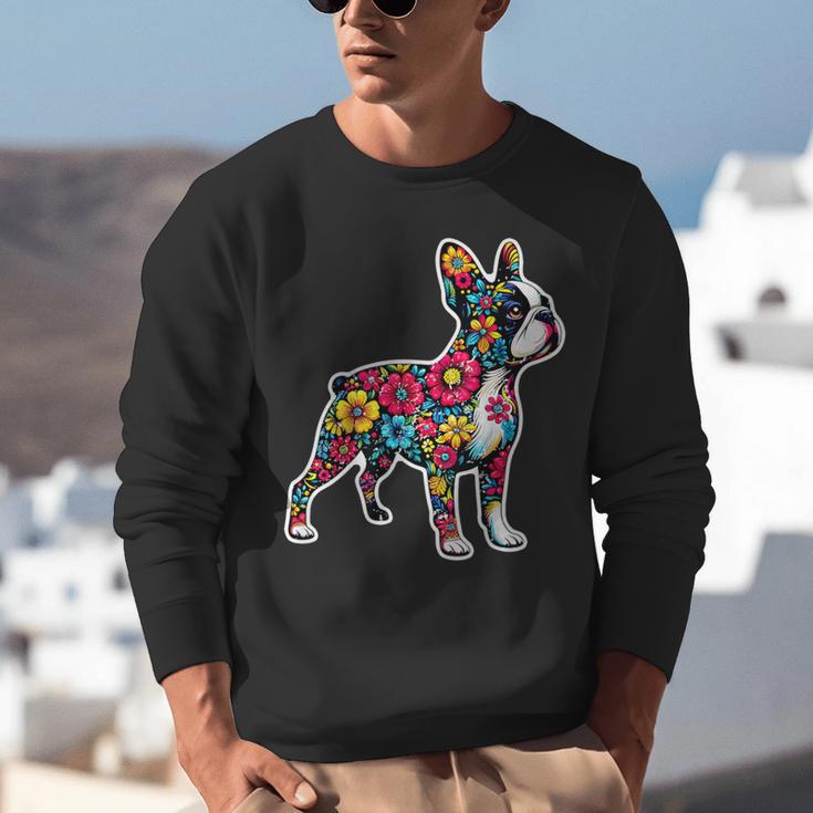 Boston Terrier Floral Vintage Dog Mom Distressed Men Women Kids Unisex Sweatshirt, Boston Terrier Mom Sweatshirts, funny gift