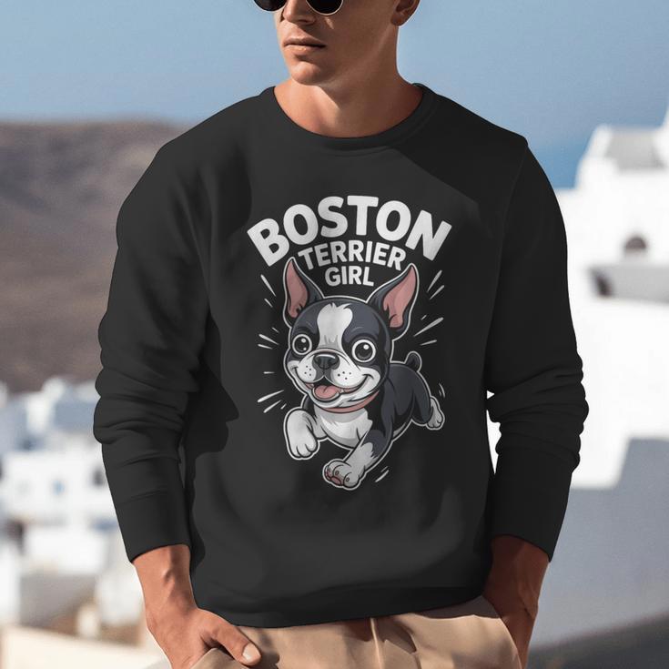 Boston Terrier Girl Cute Cartoon For Dog Owners Pet Terrier Unisex Sweatshirt, funny gift