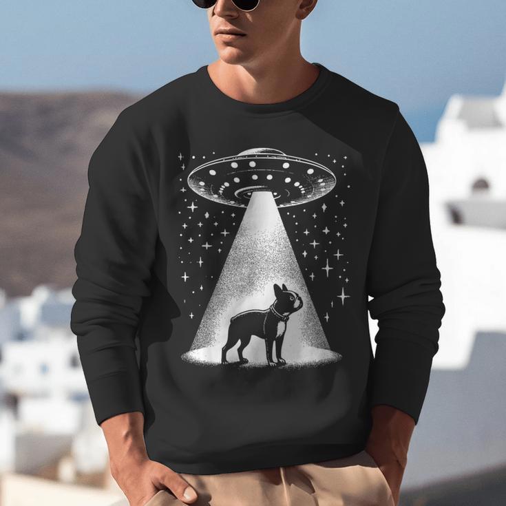 Boston Terrier Mom Dad Dog Alien UFO For Men Women Unisex Sweatshirt, Boston Terrier Mom Sweatshirts, Boston Terrier Dad Sweatshirts, funny gift