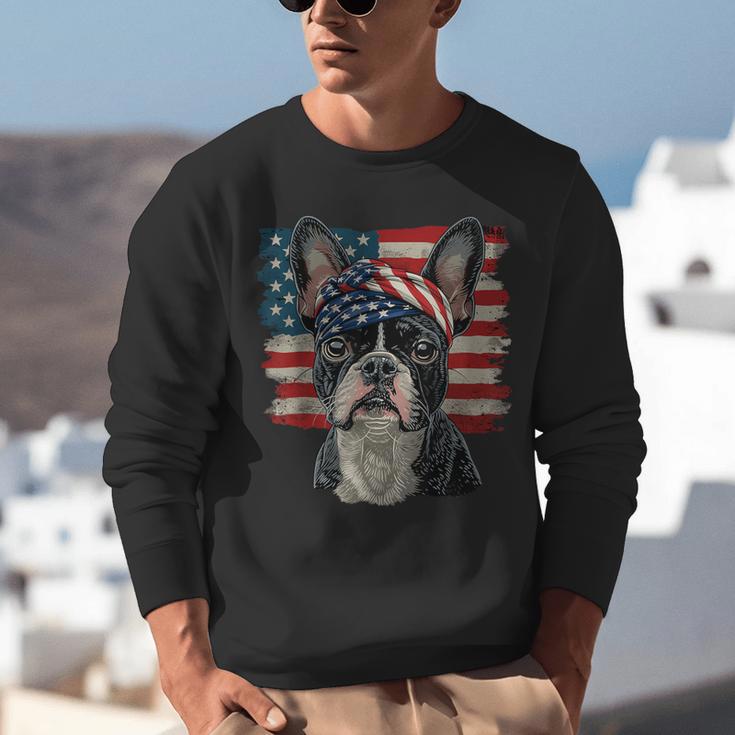 Boston Terrier Patriotic 4th Of July USA American Flag Unisex Sweatshirt, American Boston Terrier Sweatshirts, Patriotic Boston Terrier Sweatshirts, Boston Terrier 4th Of July Sweatshirts, funny gift