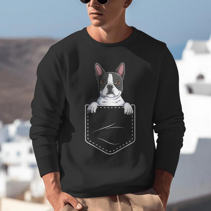 Boston Terrier In The Pocket Cute Boston Terrier Dog Lovers For Men Women Girls Kids Unisex Sweatshirt, funny gift
