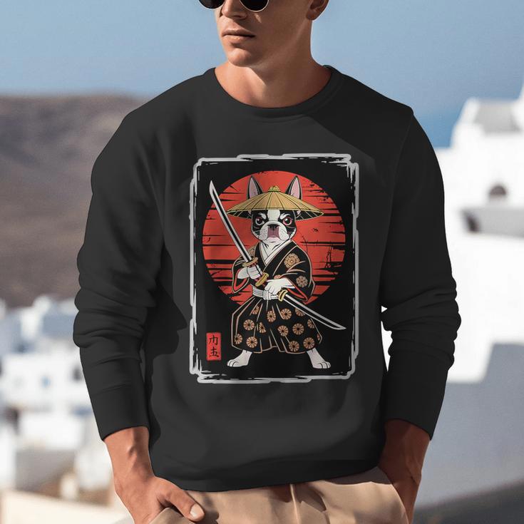 Boston Terrier Samurai Ninja Vintage Anime Japanese Ukiyo-e Unisex Sweatshirt, funny gift