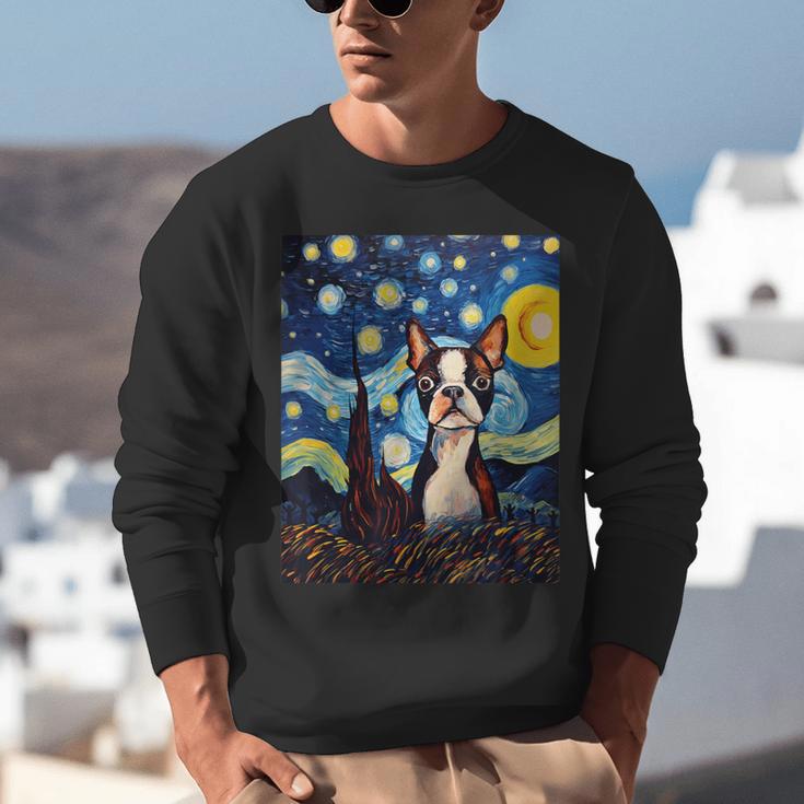 Boston Terrier Starry Night Van Gogh Art Unisex Sweatshirt, funny gift