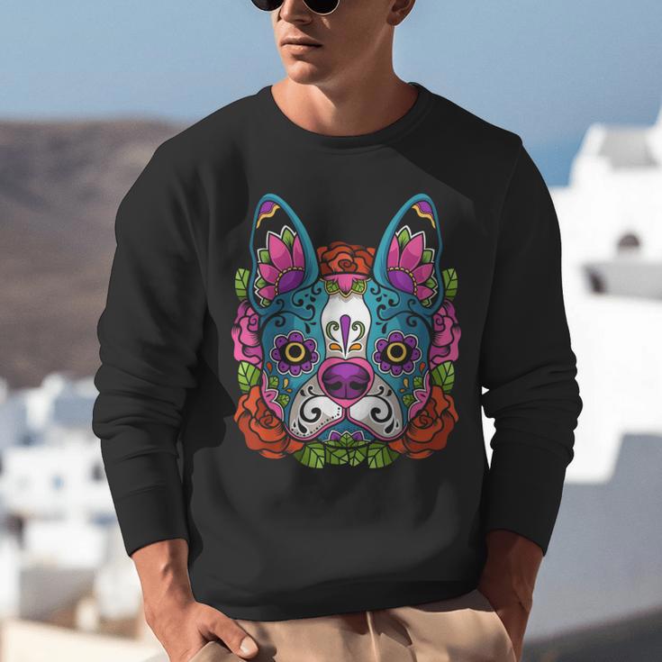Boston Terrier Sugar Skull Dog Day Of The Dead Unisex Sweatshirt, funny gift