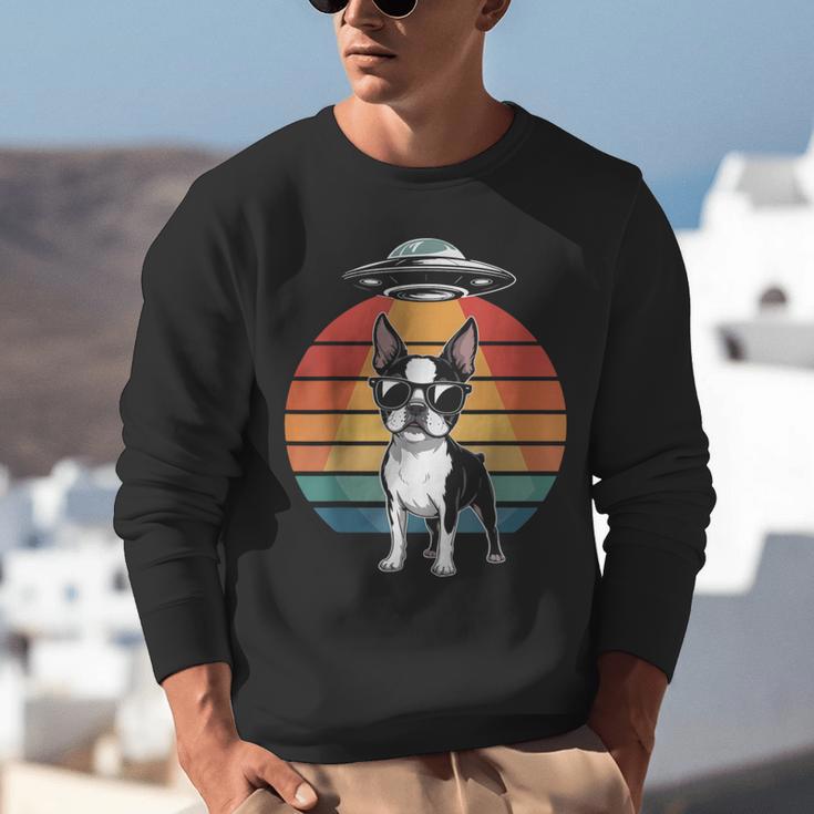 Boston Terrier UFO Alien Boston Terrier Dog Mom Dad Unisex Sweatshirt, Boston Terrier Mom Sweatshirts, Boston Terrier Dad Sweatshirts, funny gift