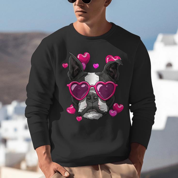 Boston Terrier Valentines Day Shirt Heart Dog Lover Unisex Sweatshirt, funny gift