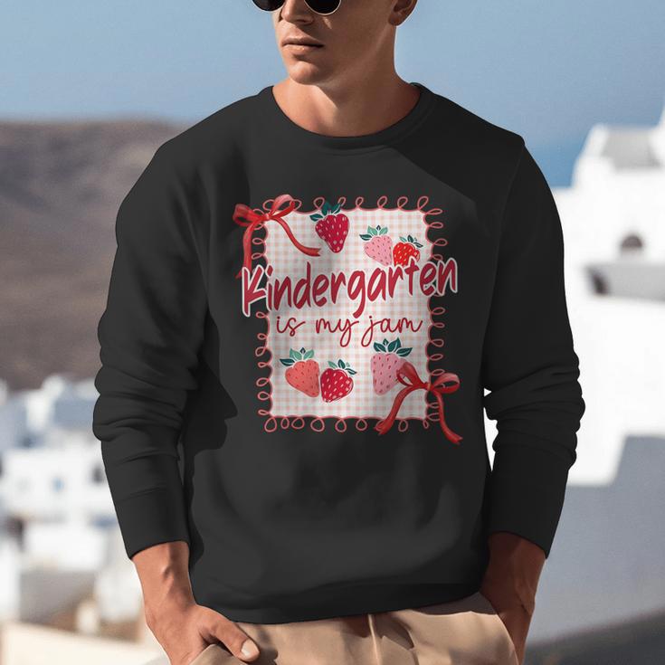 Bow Strawberry Kindergarten Is My Jam Teacher Kinder Team Unisex Sweatshirt, funny gift Bow Strawberry Kindergarten Is My Jam Teacher Kinder Team Unisex Sweatshirt, funny gift