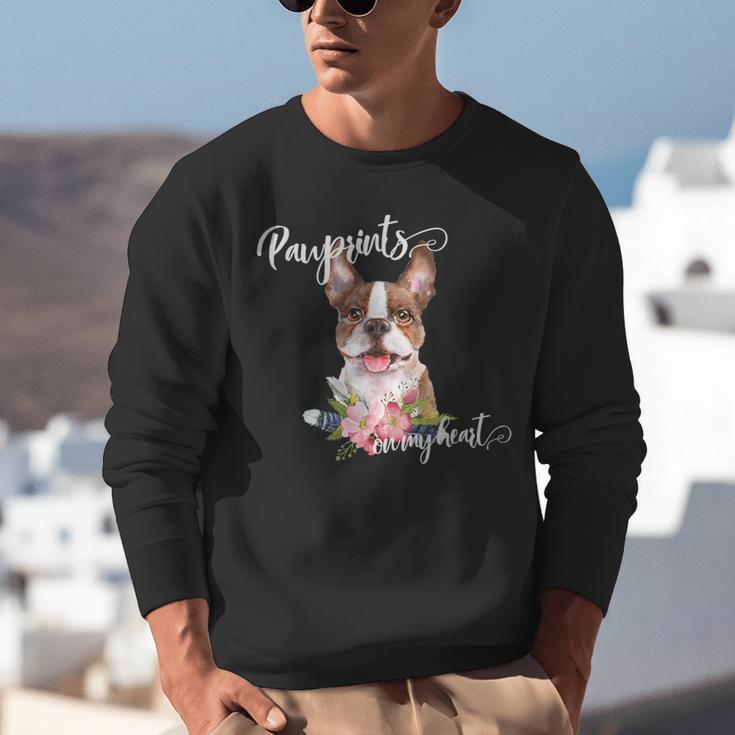 Brown Boston Terrier With Flowers And Feathers Unisex Sweatshirt, funny gift