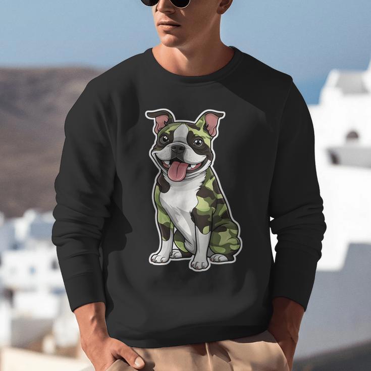 Camo Boston Terrier Pet Owner Camouflage Dog Lover Unisex Sweatshirt, funny gift