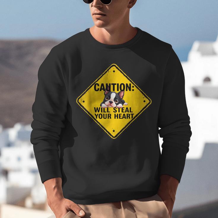 Caution Sign Boston Terrier Dog Bostie Puppy Unisex Sweatshirt, funny gift