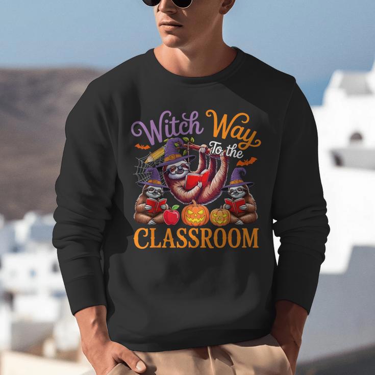 Way To Classroom Halloween Witch Three Cute Sloths Teacher Unisex Sweatshirt, funny gift