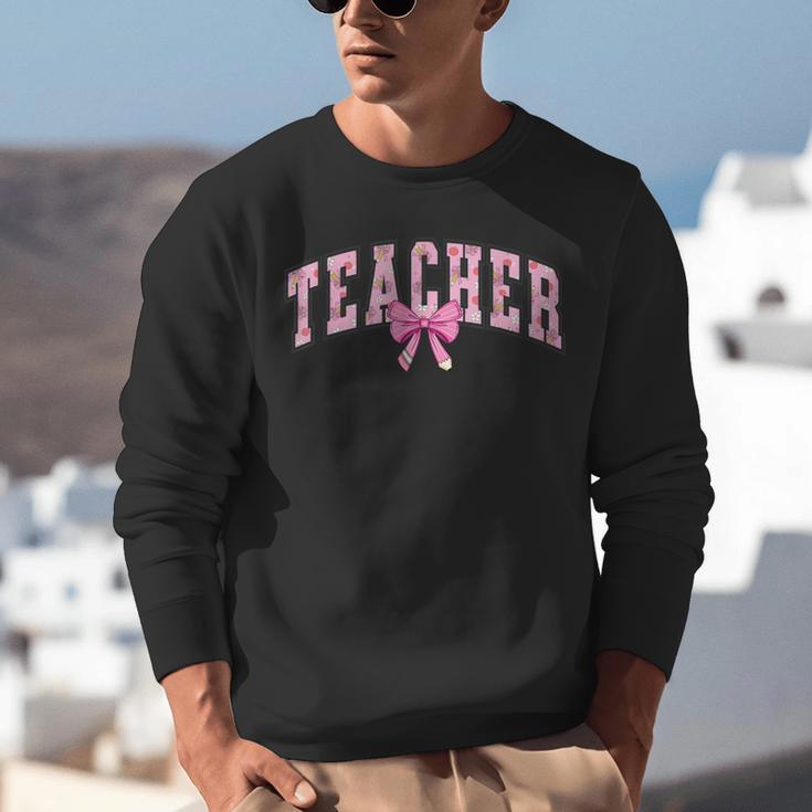 Coquette Bow Back To School First Day Teacher Unisex Sweatshirt, funny gift Coquette Bow Back To School First Day Teacher Unisex Sweatshirt, funny gift