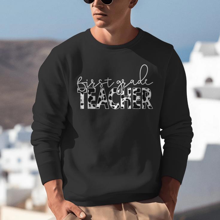 Cow Print For Elementary School First Grade Teachers Unisex Sweatshirt, First Grade Teacher Sweatshirts, funny gift Cow Print For Elementary School First Grade Teachers Unisex Sweatshirt, First Grade Teacher Sweatshirts, funny gift