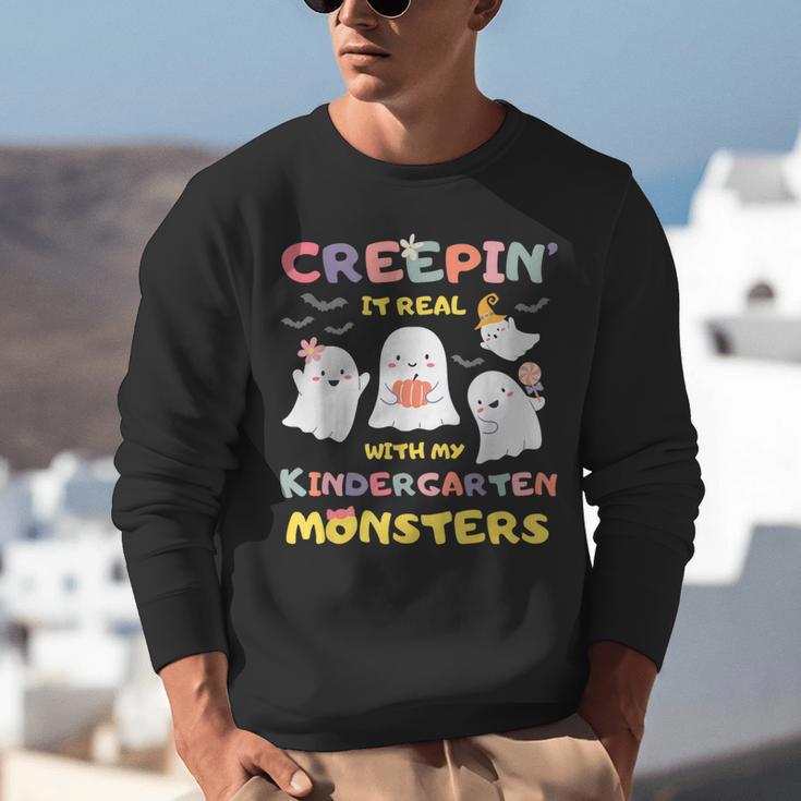 Creepin It Real With Kindergarten Monsters Halloween Teacher Unisex Sweatshirt, funny gift Creepin It Real With Kindergarten Monsters Halloween Teacher Unisex Sweatshirt, funny gift