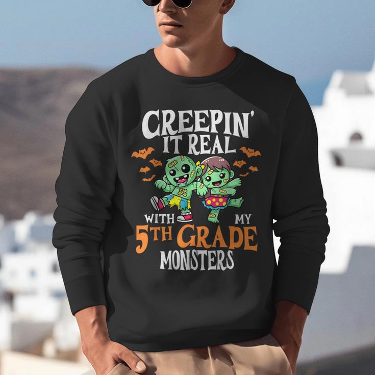Creepin It Real Monster School 5th Grade Teacher Halloween Unisex Sweatshirt, funny gift Creepin It Real Monster School 5th Grade Teacher Halloween Unisex Sweatshirt, funny gift
