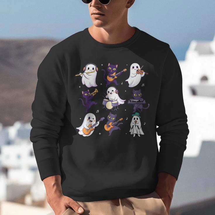 Cute Ghost Cat Playing Musical Halloween Music Teacher Unisex Sweatshirt, funny gift Cute Ghost Cat Playing Musical Halloween Music Teacher Unisex Sweatshirt, funny gift