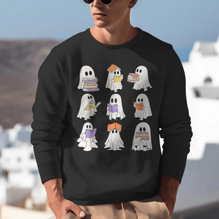 Cute Ghost Reading Books Teacher Halloween Reading Men Women Kids Unisex Sweatshirt, funny gift