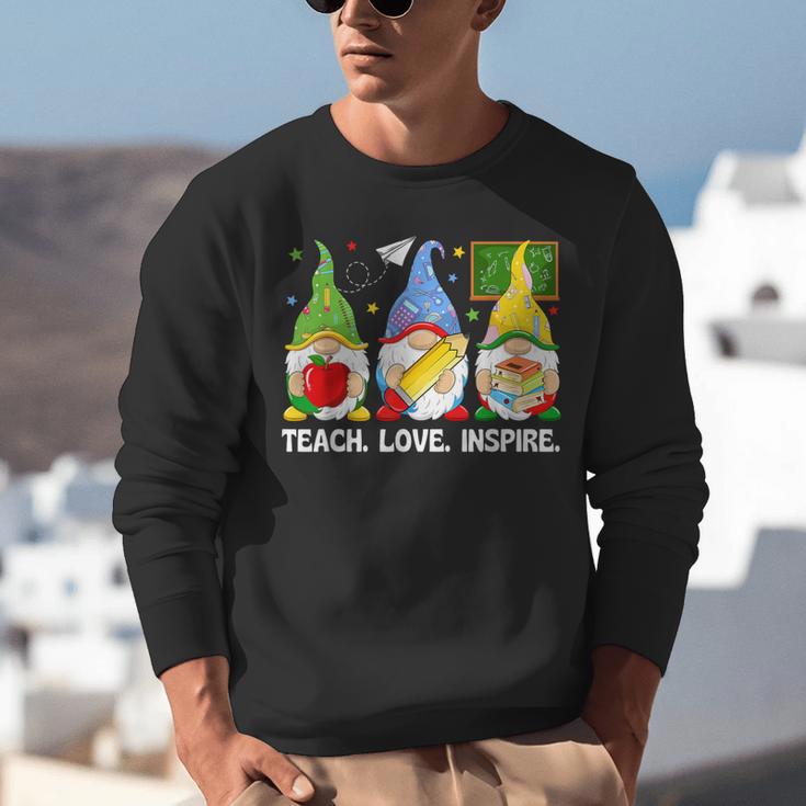 Cute Gnomes Teach Love And Inspire Back To School Teacher Unisex Sweatshirt, funny gift
