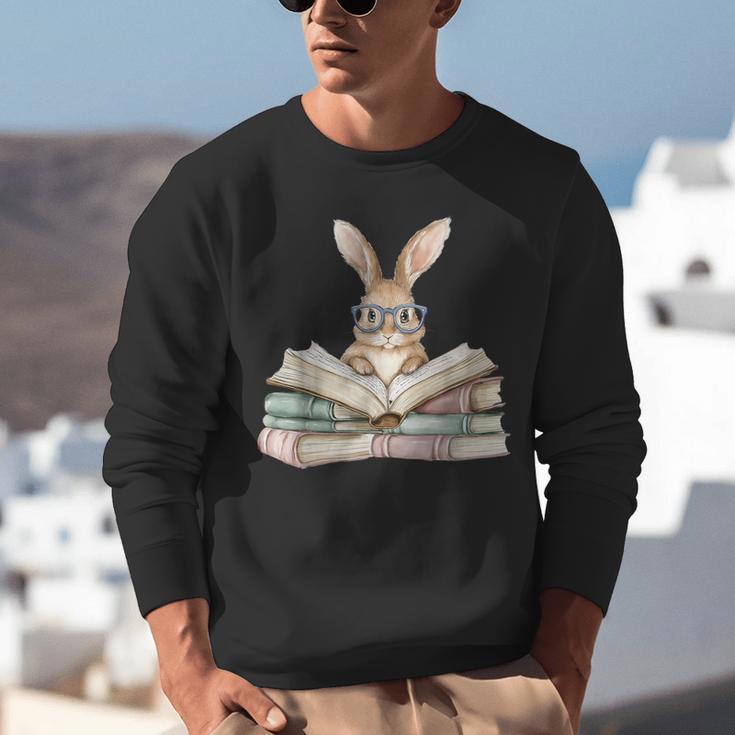 Cute Reading Bunny Glasses Books Bookworm Reader Teacher Unisex Sweatshirt, funny gift