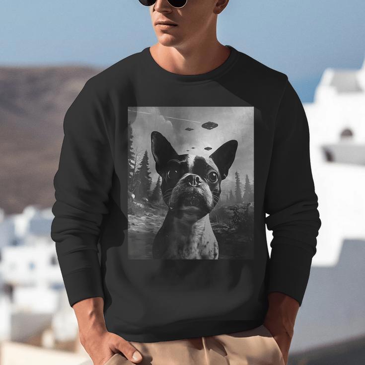Dog Mom Dad Alien Selfie Boston Terrier UFO For Men Women Unisex Sweatshirt, Boston Terrier Mom Sweatshirts, Boston Terrier Dad Sweatshirts, funny gift