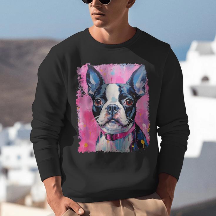 Dog Pink Boston Terrier Unisex Sweatshirt, funny gift