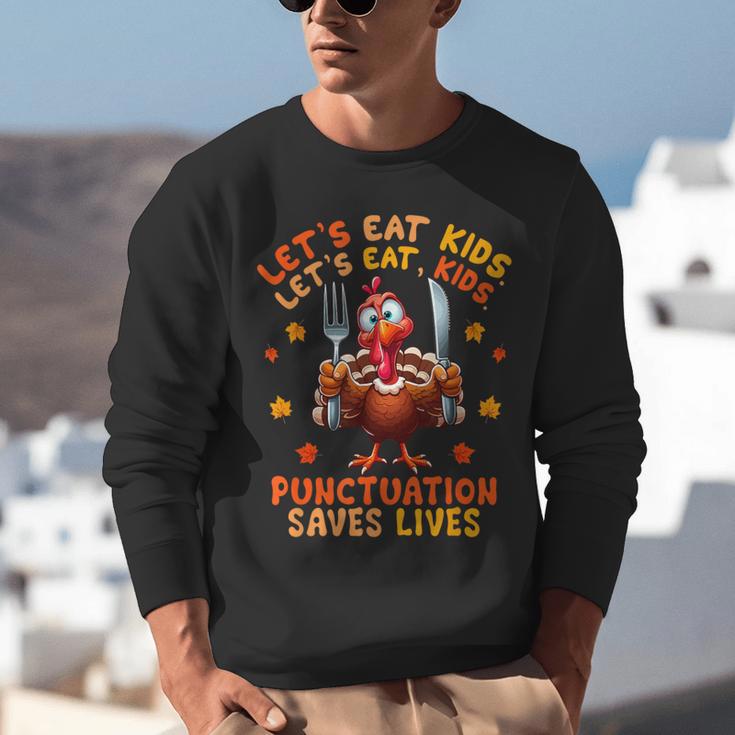 Eat Kids Punctuation Saves Lives Thanksgiving Turkey Teacher Unisex Sweatshirt, funny gift Eat Kids Punctuation Saves Lives Thanksgiving Turkey Teacher Unisex Sweatshirt, funny gift