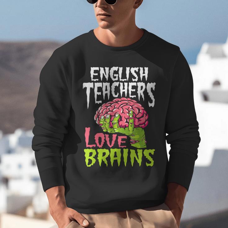 English Teachers Love Brains Zombie Teacher School Halloween Unisex Sweatshirt, English Teacher Sweatshirts, funny gift