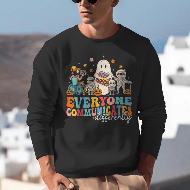 Everyone Communicates Differently Halloween SLP Sped Teacher Unisex Sweatshirt, funny gift Everyone Communicates Differently Halloween SLP Sped Teacher Unisex Sweatshirt, funny gift