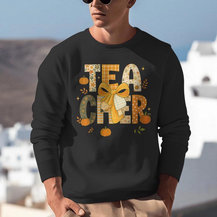Fall Teacher Pumpkin Coquette Bow Autumn Classroom Unisex Sweatshirt, funny gift