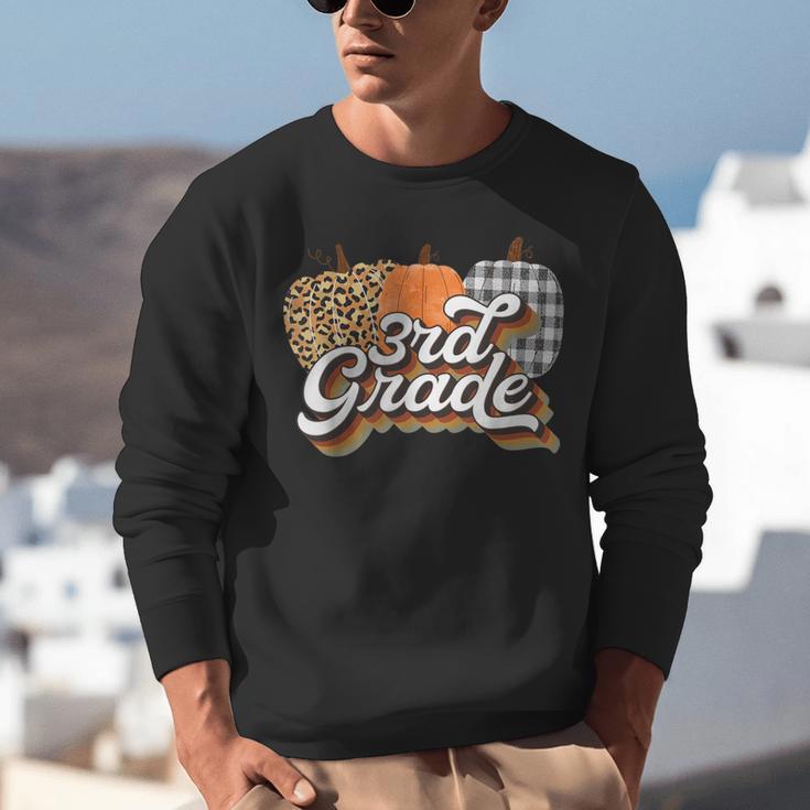 Fall Teacher Shirt 3rd Grade Teacher Retro Halloween Pumpkin Unisex Sweatshirt, funny gift