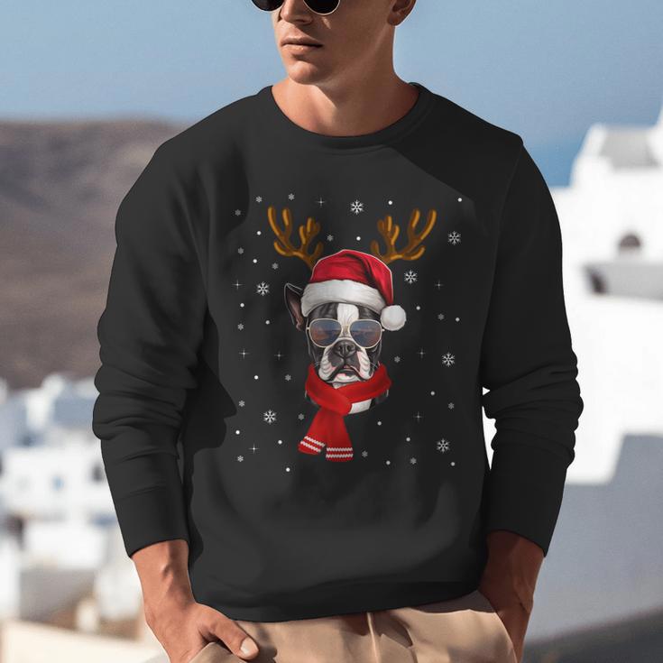 Family Matching Reindeer Xmas Boston Terrier Christmas Unisex Sweatshirt, Boston Terrier Christmas Sweatshirts, funny gift