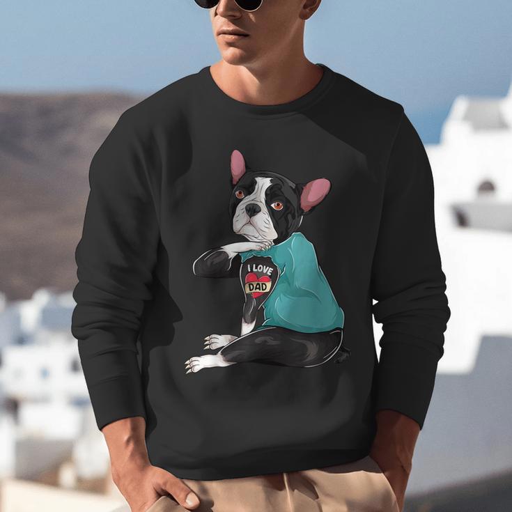 Father's Day Gift Dog Dad Boston Terrier i Love Dad Tattoo Unisex Sweatshirt, Boston Terrier Dad Sweatshirts, funny gift