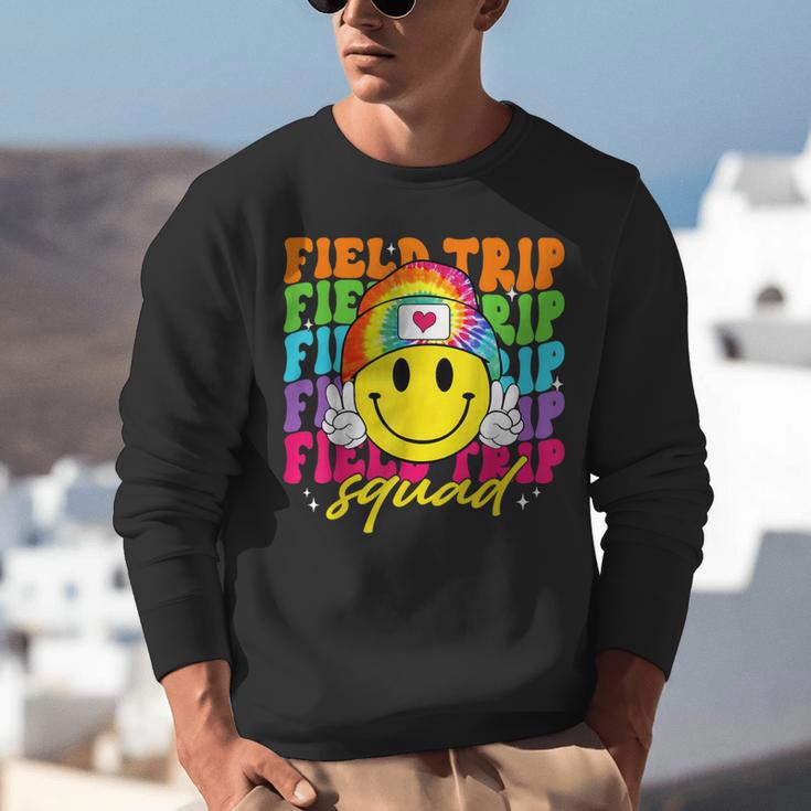 Field Trip Squad Groovy Field Day Smile Face Teacher Tie Dye Unisex Sweatshirt, Groovy Teacher Sweatshirts, funny gift Field Trip Squad Groovy Field Day Smile Face Teacher Tie Dye Unisex Sweatshirt, Groovy Teacher Sweatshirts, funny gift