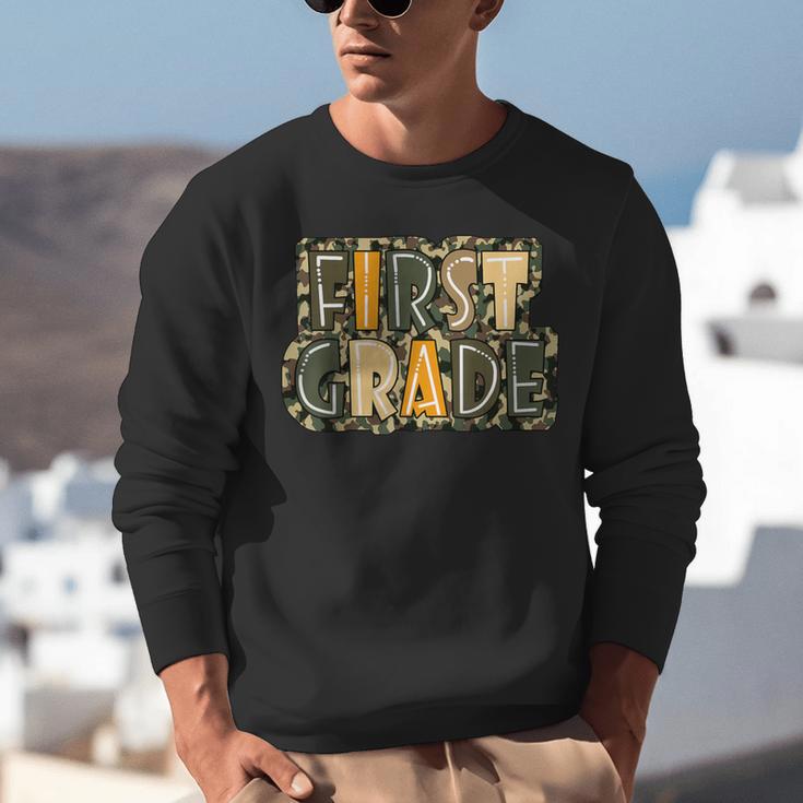 First 1St Grade Camo Camouflage Boy Teacher Back To School Unisex Sweatshirt, First Grade Teacher Sweatshirts, funny gift