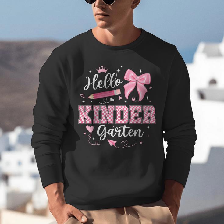 First Day Of School Teacher Girl Coquette Hello Kindergarten Unisex Sweatshirt, funny gift First Day Of School Teacher Girl Coquette Hello Kindergarten Unisex Sweatshirt, funny gift