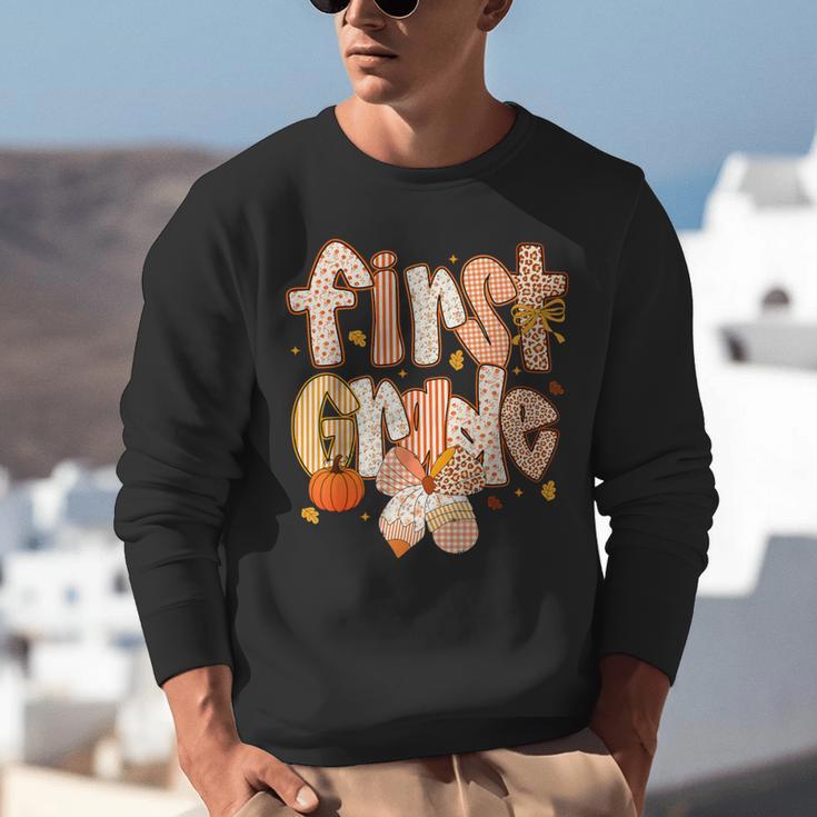 First Grade Fall Floral Coquette Bow Teachers Students Unisex Sweatshirt, First Grade Teacher Sweatshirts, funny gift First Grade Fall Floral Coquette Bow Teachers Students Unisex Sweatshirt, First Grade Teacher Sweatshirts, funny gift