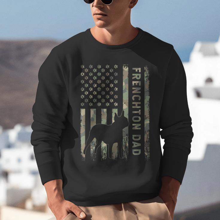 Frenchton Dad French Bulldog Boston Terrier Camo USA Flag Unisex Sweatshirt, French Bulldog Dad Sweatshirts, Boston Terrier Dad Sweatshirts, funny gift