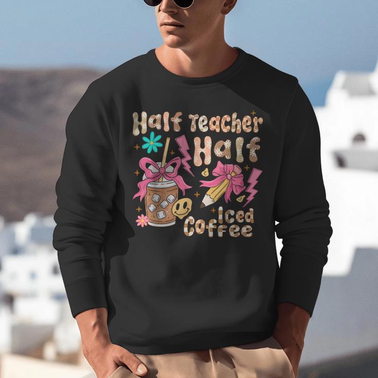 Half Teacher Half Iced Coffee Back To School Unisex Sweatshirt, funny gift Half Teacher Half Iced Coffee Back To School Unisex Sweatshirt, funny gift