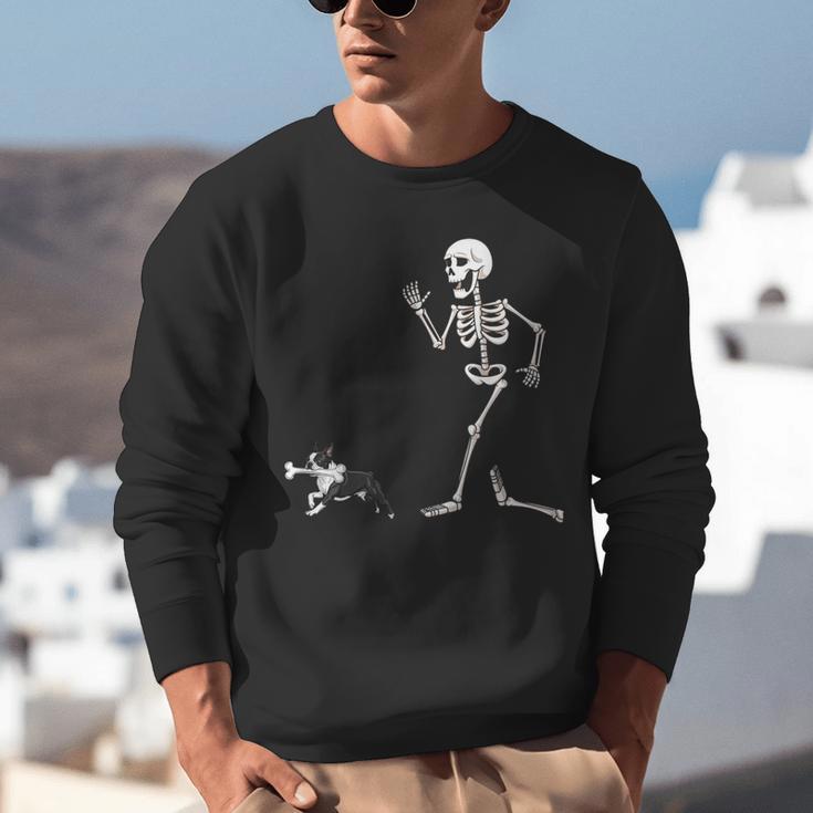 Halloween Boston Terrier And Skeleton Unisex Sweatshirt, Boston Terrier Halloween Sweatshirts, funny gift