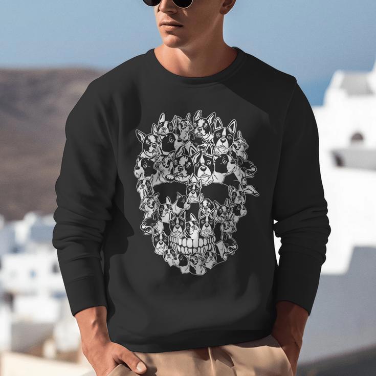Halloween Costume Skull Boston Terrier Dog Lover Unisex Sweatshirt, Boston Terrier Halloween Sweatshirts, funny gift