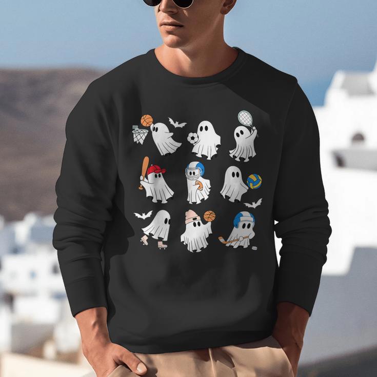 Halloween PE Teacher Ghost Playing Soccer Football Baseball Unisex Sweatshirt, Pe Teacher Sweatshirts, funny gift