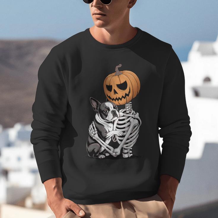 Halloween Skeleton Boston Terrier Unisex Sweatshirt, Boston Terrier Halloween Sweatshirts, funny gift