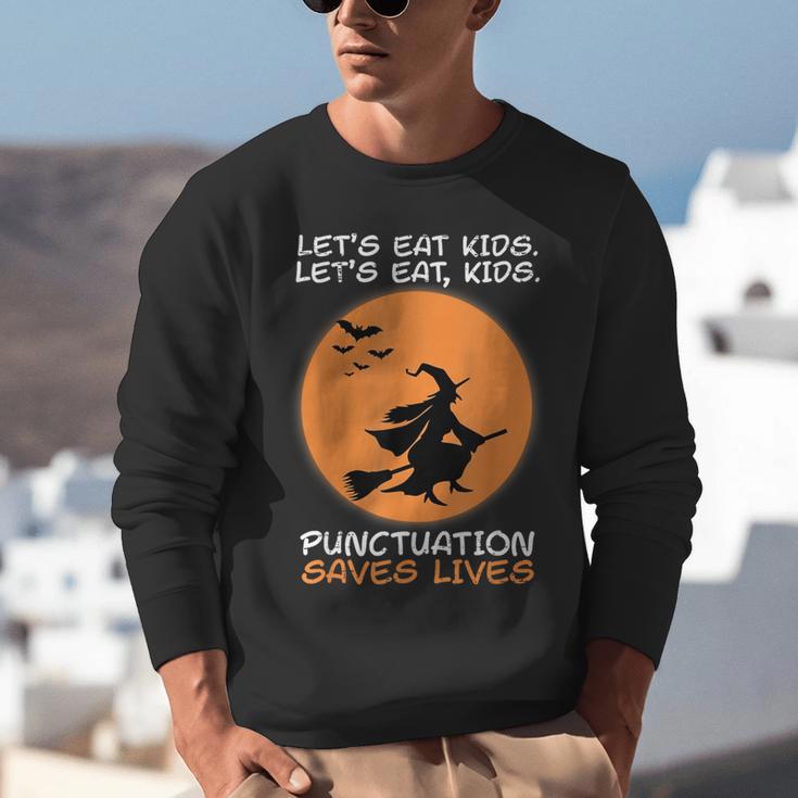 Halloween Teacher Witch Lets Eat Kids Punctuation Unisex Sweatshirt, funny gift