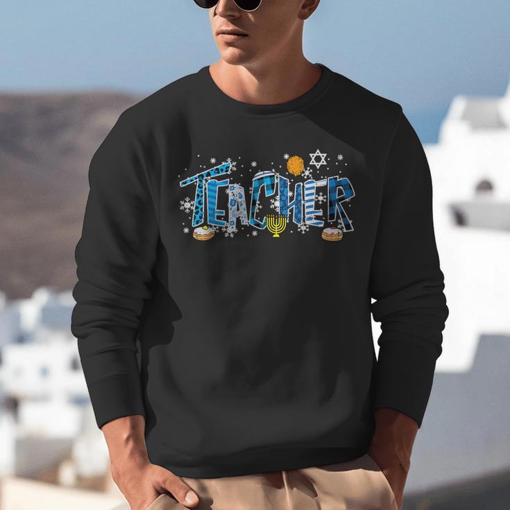 Hanukkah Leopard Plaid Teacher Chanukah Jewish Women Men Unisex Sweatshirt, funny gift