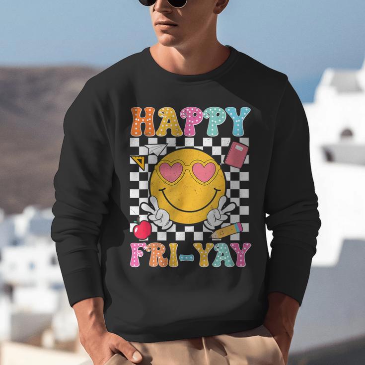 Happy Fri-Yay Groovy Teacher Friday Weekend Fri Yay Unisex Sweatshirt, Groovy Teacher Sweatshirts, funny gift