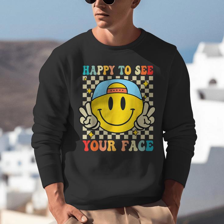Happy To See Your Face Hippie Smile Back To School Teachers Unisex Sweatshirt, funny gift