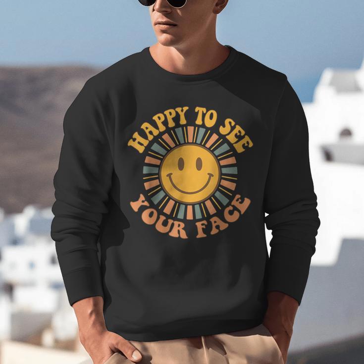Happy To See Your Face Retro Happy Teacher Back To School Unisex Sweatshirt, funny gift