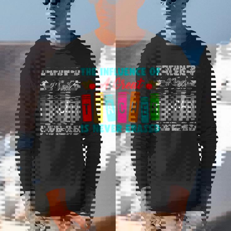 THE INFLUENCE OF A GREAT TEACHER IS NEVER ERASED Teaching For Men Women Girls Kids Unisex Sweatshirt, funny gift