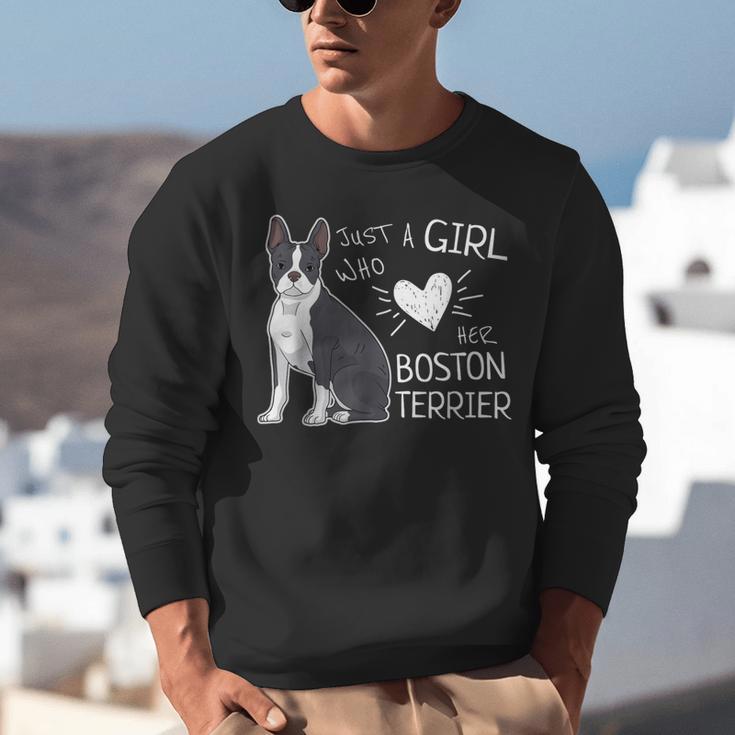 Just A Girl Who Loves Her Boston Terrier Puppy Love Unisex Sweatshirt, funny gift